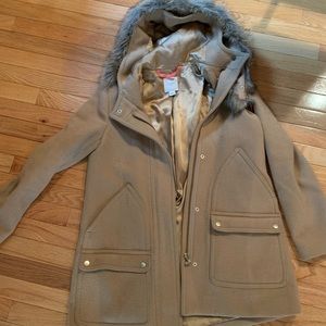JCrew Women’s Camel Coat with faux fur trim